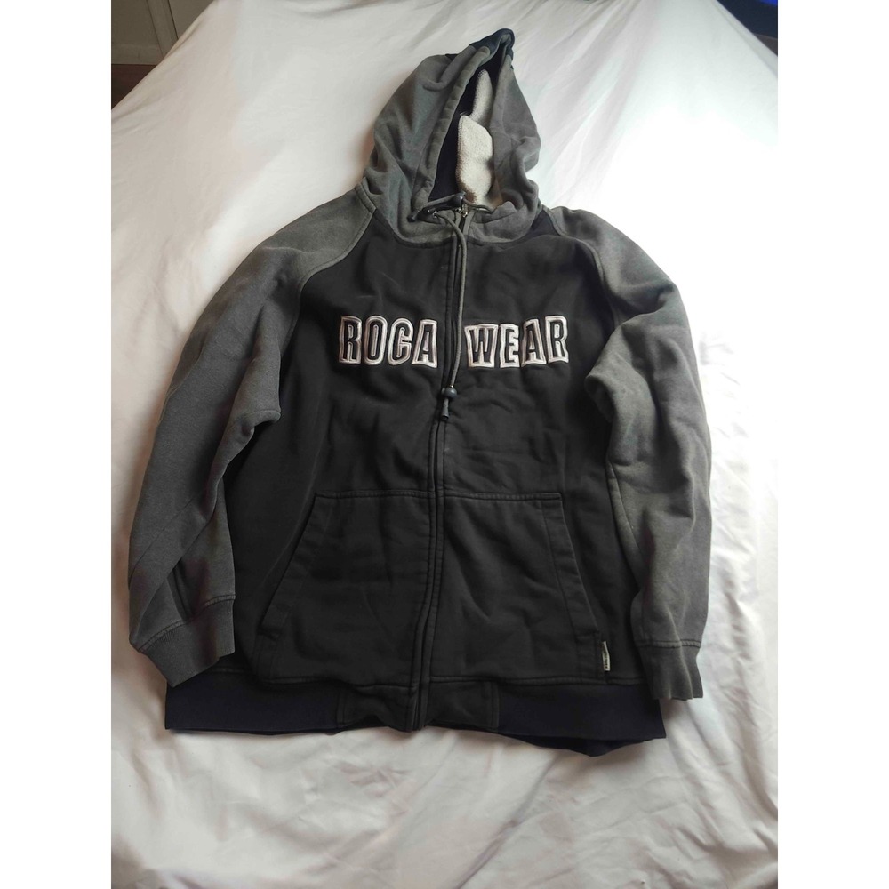 Rocawear Hoodie Sweatshirt Mens Size XL Black Gray Full Zip Athleisure Outdoor